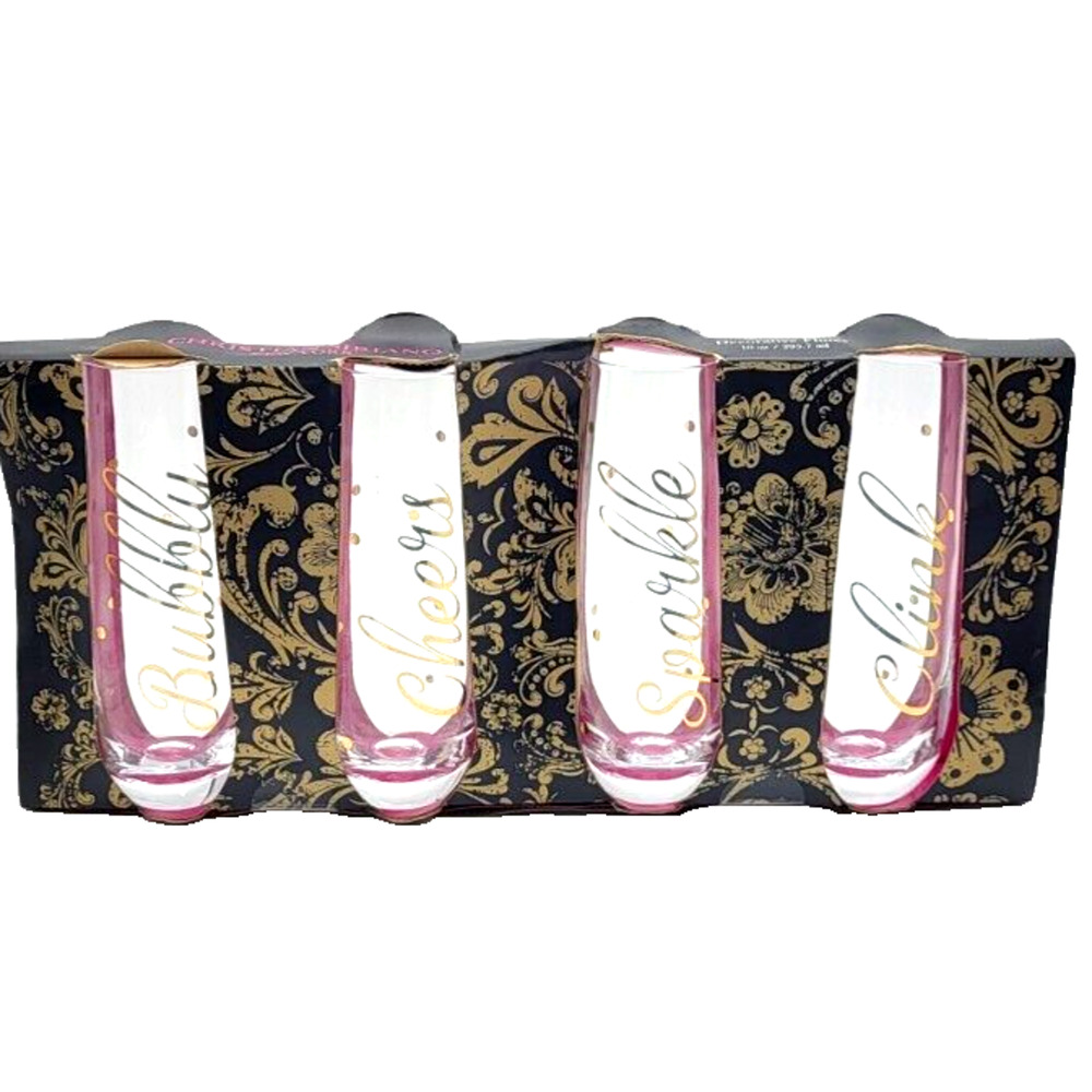 CHRISTIAN SIRIANO 4 Gold Embellished Stemless Champagne Flutes 10 Oz NEW Boxed